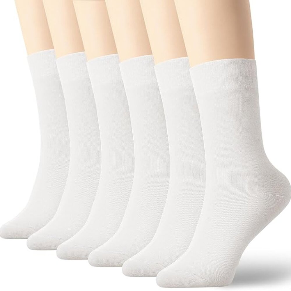 Women's Ribbed Organic Cotton Crew Socks White 6 Pairs